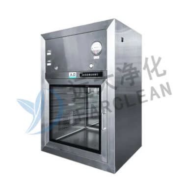 A pass through box used to move items safely between controlled rooms while minimizing contamination